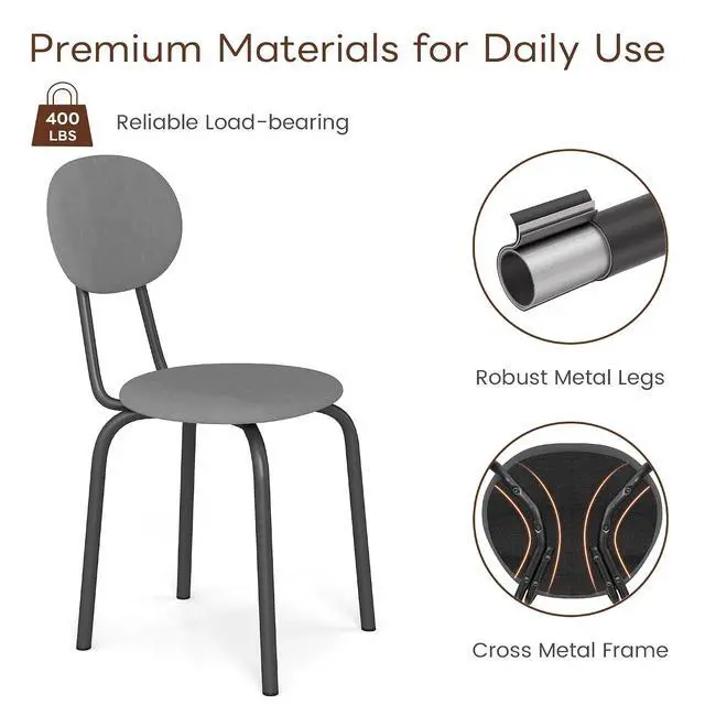 Alt view image 5 of 6 - Murago Stackable Dining Chairs Set of 4,Upholstered Kitchen Chairs,Grey | Dense Foam Cushioned Back & Seat,Heavy Duty Steel Frame,400 Lbs Capacity,Multi-Purpose Waiting Room Side Chairs