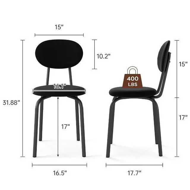 Alt view image 3 of 6 - Murago Stackable Dining Chairs Set of 4,Upholstered Kitchen Chairs,Black | Dense Foam Cushioned Back & Seat,Heavy Duty Steel Frame,400 Lbs Capacity,Multi-Purpose Waiting Room Side Chairs