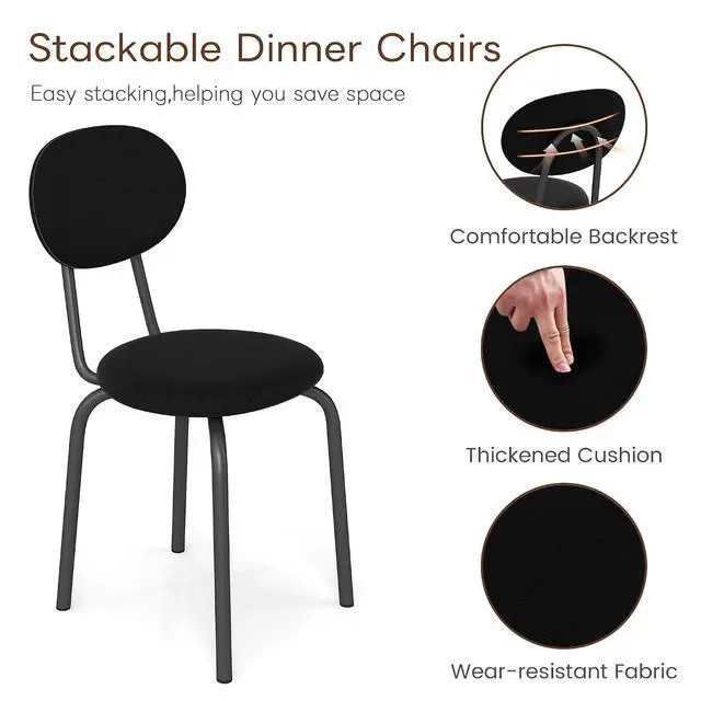 Alt view image 4 of 6 - Murago Stackable Dining Chairs Set of 4,Upholstered Kitchen Chairs,Black | Dense Foam Cushioned Back & Seat,Heavy Duty Steel Frame,400 Lbs Capacity,Multi-Purpose Waiting Room Side Chairs