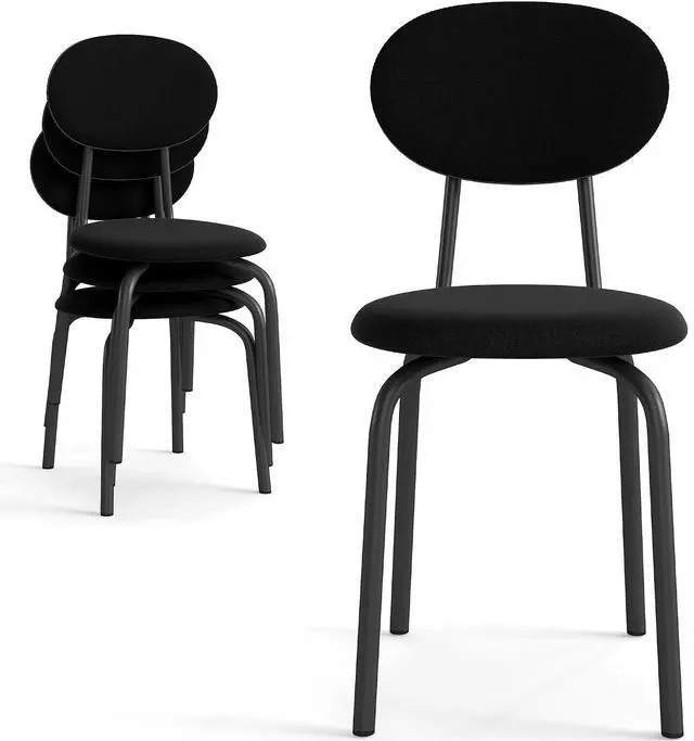 Main image of Stackable Dining Chairs Set of 4, Upholstered Kitchen Side Chairs,Black | Dense Foam Cushioned Back & Seat,Heavy Duty Steel Frame,400 Lbs Capacity,Multi-Purpose Waiting Room Side Chairs