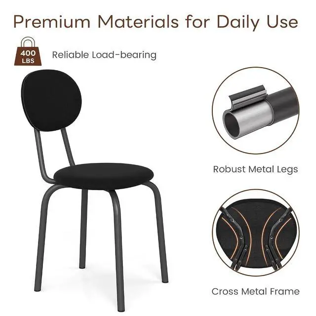 Alt view image 5 of 6 - Murago Stackable Dining Chairs Set of 4,Upholstered Kitchen Chairs,Black | Dense Foam Cushioned Back & Seat,Heavy Duty Steel Frame,400 Lbs Capacity,Multi-Purpose Waiting Room Side Chairs