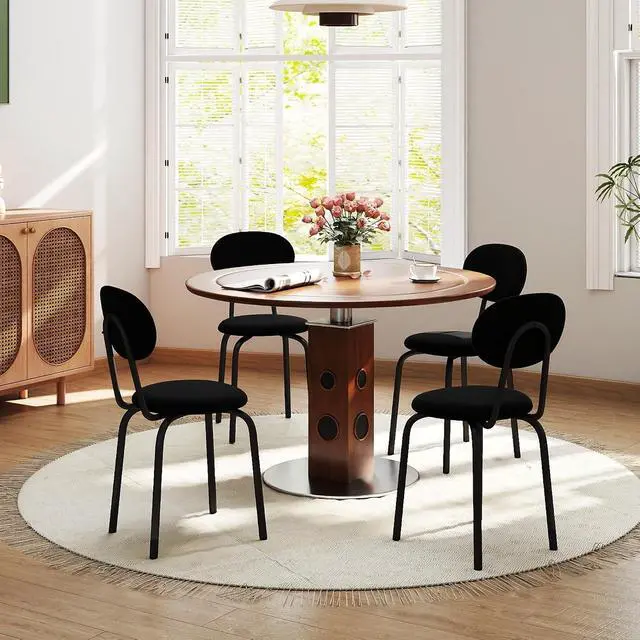 Alt view image 2 of 6 - Stackable Dining Chairs Set of 4, Upholstered Kitchen Side Chairs,Black | Dense Foam Cushioned Back & Seat,Heavy Duty Steel Frame,400 Lbs Capacity,Multi-Purpose Waiting Room Side Chairs
