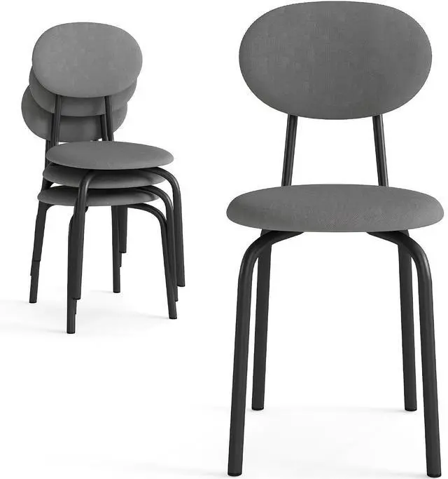 Main image of Stackable Dining Chairs Set of 4, Upholstered Kitchen Side Chairs,Gray | Dense Foam Cushioned Back & Seat,Heavy Duty Steel Frame,400 Lbs Capacity,Multi-Purpose Waiting Room Side Chairs
