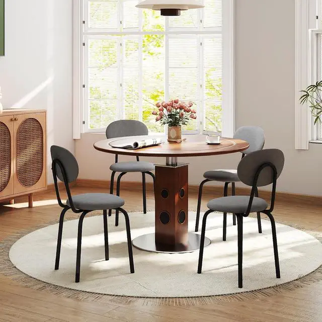 Alt view image 2 of 6 - Stackable Dining Chairs Set of 4, Upholstered Kitchen Side Chairs,Gray | Dense Foam Cushioned Back & Seat,Heavy Duty Steel Frame,400 Lbs Capacity,Multi-Purpose Waiting Room Side Chairs