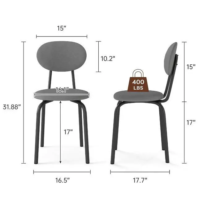 Alt view image 3 of 6 - Murago Stackable Dining Chairs Set of 4,Upholstered Kitchen Chairs,Grey | Dense Foam Cushioned Back & Seat,Heavy Duty Steel Frame,400 Lbs Capacity,Multi-Purpose Waiting Room Side Chairs