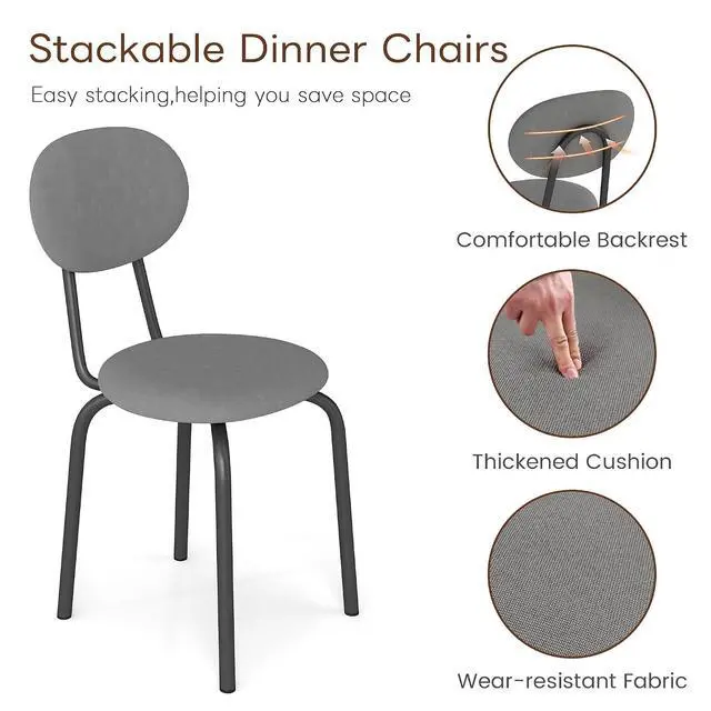 Alt view image 4 of 6 - Murago Stackable Dining Chairs Set of 4,Upholstered Kitchen Chairs,Grey | Dense Foam Cushioned Back & Seat,Heavy Duty Steel Frame,400 Lbs Capacity,Multi-Purpose Waiting Room Side Chairs