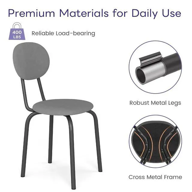 Alt view image 5 of 6 - Stackable Dining Chairs Set of 4, Upholstered Kitchen Side Chairs,Gray | Dense Foam Cushioned Back & Seat,Heavy Duty Steel Frame,400 Lbs Capacity,Multi-Purpose Waiting Room Side Chairs