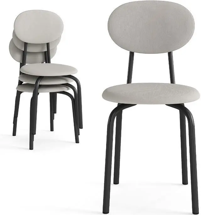 Main image of Stackable Dining Chairs Set of 4, Upholstered Kitchen Side Chairs,Beige | Dense Foam Cushioned Back & Seat,Heavy Duty Steel Frame,400 Lbs Capacity,Multi-Purpose Waiting Room Side Chairs