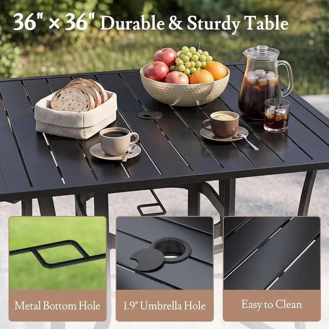 Alt view image 3 of 6 - Murago Outdoor Table and Chairs, Patio Table and Chairs Set of 5, Grey | Outdoor Dining Sets for 4, 36"×36" Table with 4 Textilene Chairs, 5 Piece Patio Set for Patio, Garden, Backyard, Poolside