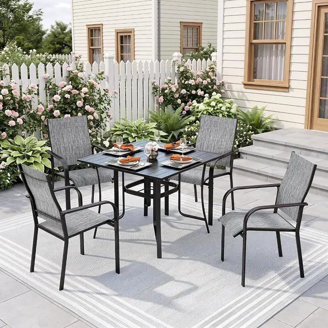 Main image of Murago Outdoor Table and Chairs, Patio Table and Chairs Set of 5, Grey | Outdoor Dining Sets for 4, 36"×36" Table with 4 Textilene Chairs, 5 Piece Patio Set for Patio, Garden, Backyard, Poolside