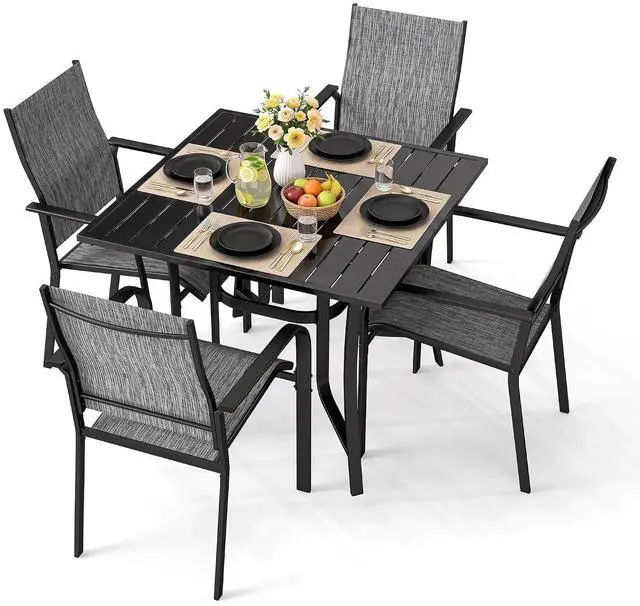 Alt view image 5 of 6 - Murago Outdoor Table and Chairs, Patio Table and Chairs Set of 5, Grey | Outdoor Dining Sets for 4, 36"×36" Table with 4 Textilene Chairs, 5 Piece Patio Set for Patio, Garden, Backyard, Poolside