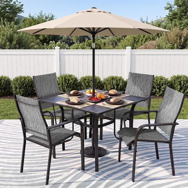 Alt view image 6 of 6 - Murago Outdoor Table and Chairs, Patio Table and Chairs Set of 5, Grey | Outdoor Dining Sets for 4, 36"×36" Table with 4 Textilene Chairs, 5 Piece Patio Set for Patio, Garden, Backyard, Poolside