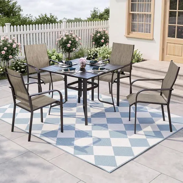 Main image of Murago Outdoor Table and Chairs, Patio Table and Chairs Set of 5, Brown | Outdoor Dining Sets for 4, 36"×36" Table with 4 Textilene Chairs, 5 Piece Patio Set for Patio, Garden, Backyard, Poolside