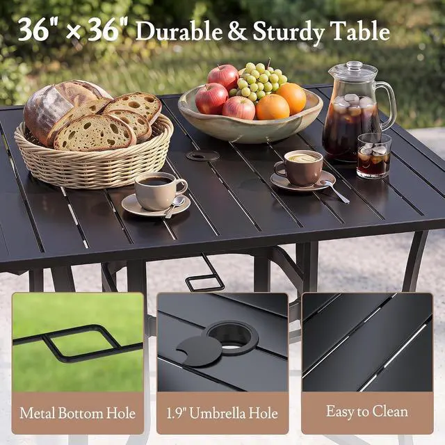 Alt view image 4 of 6 - Murago Outdoor Table and Chairs, Patio Table and Chairs Set of 5, Brown | Outdoor Dining Sets for 4, 36"×36" Table with 4 Textilene Chairs, 5 Piece Patio Set for Patio, Garden, Backyard, Poolside