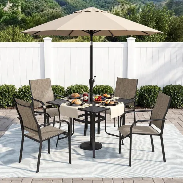 Alt view image 5 of 6 - Murago Outdoor Table and Chairs, Patio Table and Chairs Set of 5, Brown | Outdoor Dining Sets for 4, 36"×36" Table with 4 Textilene Chairs, 5 Piece Patio Set for Patio, Garden, Backyard, Poolside