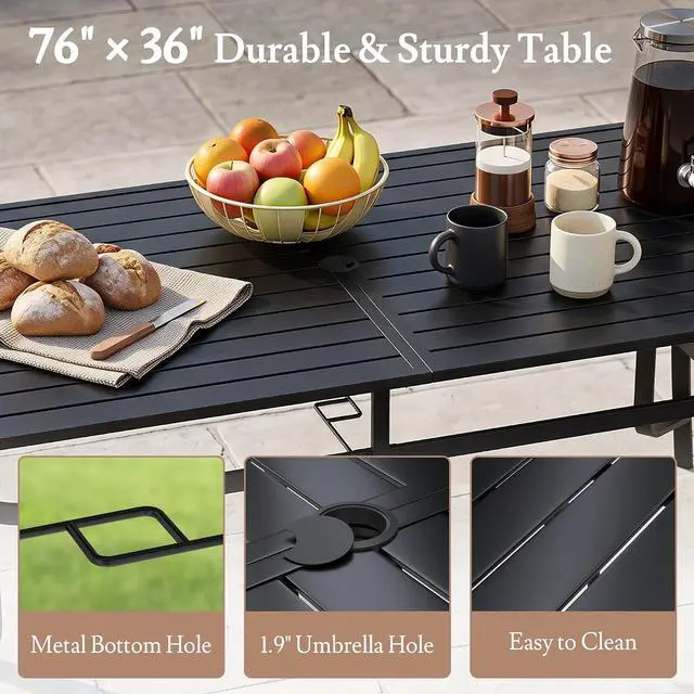 Alt view image 3 of 6 - Murago Outdoor Table and Chairs, Patio Table and Chairs Set of 9, Grey | Outdoor Dining Sets for 8, 76"×36" Table with 8 Textilene Chairs, 9 Piece Patio Set for Patio, Garden, Backyard, Poolside