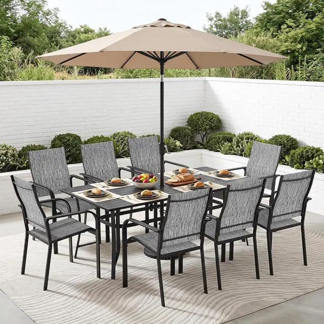 Alt view image 5 of 6 - Murago Outdoor Table and Chairs, Patio Table and Chairs Set of 9, Grey | Outdoor Dining Sets for 8, 76"×36" Table with 8 Textilene Chairs, 9 Piece Patio Set for Patio, Garden, Backyard, Poolside