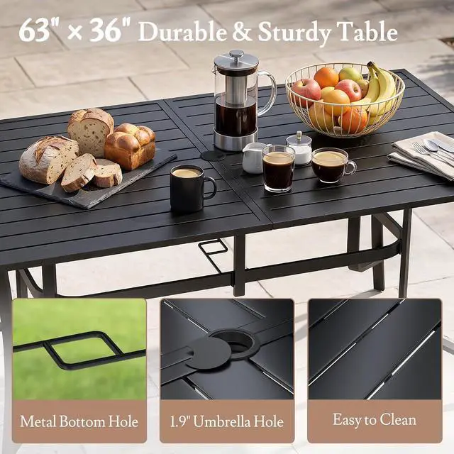 Alt view image 3 of 6 - Murago Outdoor Table and Chairs, Patio Table and Chairs Set of 7, Grey | Outdoor Dining Sets for 6, 63"×36" Table with 6 Textilene Chairs, 7 Piece Patio Set for Patio, Garden, Backyard, Poolside