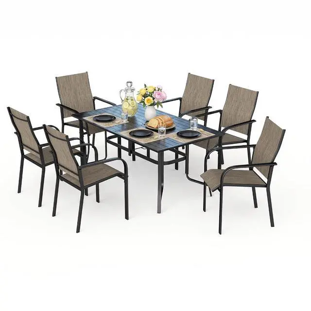 Alt view image 6 of 6 - Murago Outdoor Table and Chairs, Patio Table and Chairs Set of 7, Brown | Outdoor Dining Sets for 6, 63"×36" Table with 6 Textilene Chairs, 7 Piece Patio Set for Patio, Garden, Backyard, Poolside