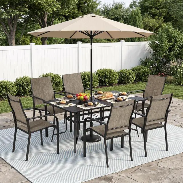 Alt view image 5 of 6 - Murago Outdoor Table and Chairs, Patio Table and Chairs Set of 7, Brown | Outdoor Dining Sets for 6, 63"×36" Table with 6 Textilene Chairs, 7 Piece Patio Set for Patio, Garden, Backyard, Poolside