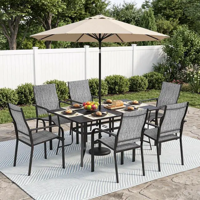 Alt view image 6 of 6 - Murago Outdoor Table and Chairs, Patio Table and Chairs Set of 7, Grey | Outdoor Dining Sets for 6, 63"×36" Table with 6 Textilene Chairs, 7 Piece Patio Set for Patio, Garden, Backyard, Poolside