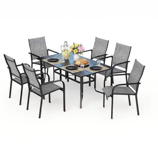 Alt view image 5 of 6 - Murago Outdoor Table and Chairs, Patio Table and Chairs Set of 7, Grey | Outdoor Dining Sets for 6, 63"×36" Table with 6 Textilene Chairs, 7 Piece Patio Set for Patio, Garden, Backyard, Poolside