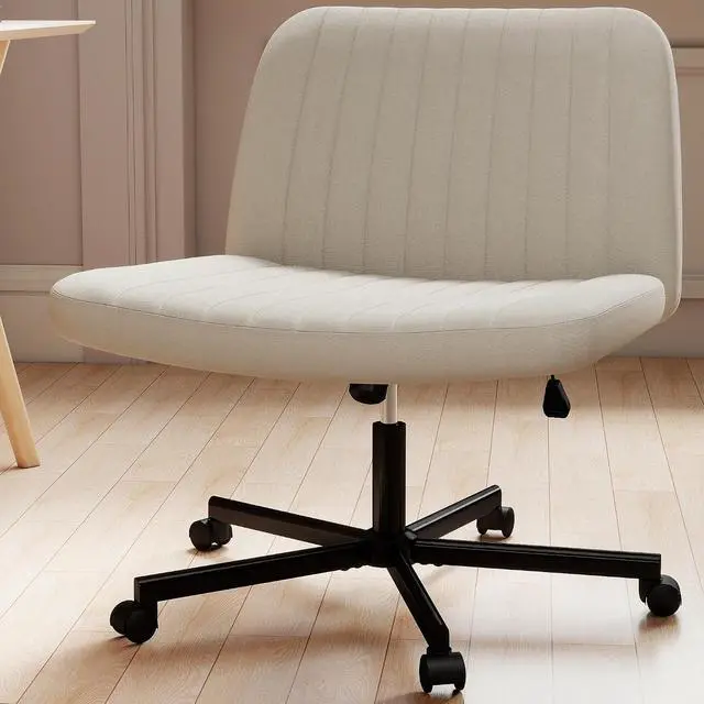 Main image of Criss Cross Chair,Extra Wide Armless Rolling Desk Chair with Wheels,Beige | Height Adjustable Swivel Vanity Chair,Plus Size Fabric Office Chair for Home Office,Bedroom