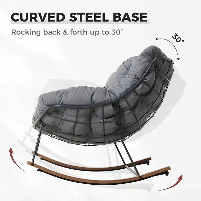 Alt view image 5 of 7 - Grand patio Outdoor Papasan Rocking Chair with Thick Cushion, Grey | Oversized Modern Cozy Lounge Rocker Chair Steel Frame with Cushion for Balcony Porch Patio