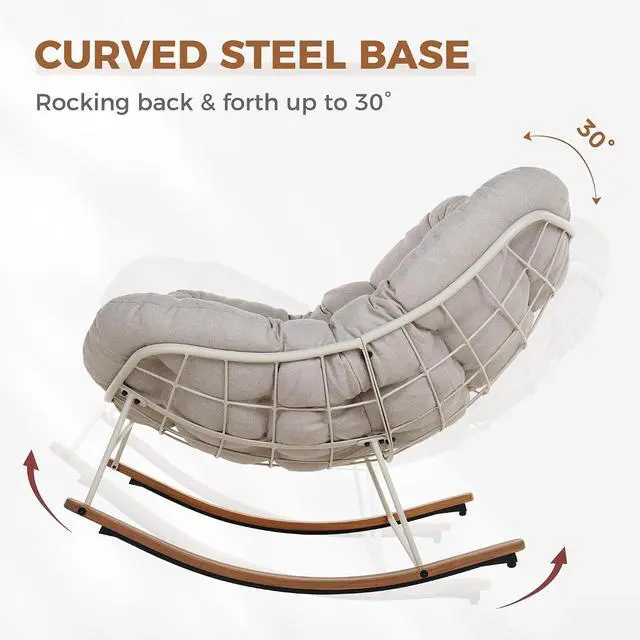 Alt view image 5 of 7 - Grand patio Outdoor Papasan Rocking Chair with Thick Cushion, Beige | Oversized Modern Cozy Lounge Rocker Chair Steel Frame with Cushion for Balcony Porch Patio