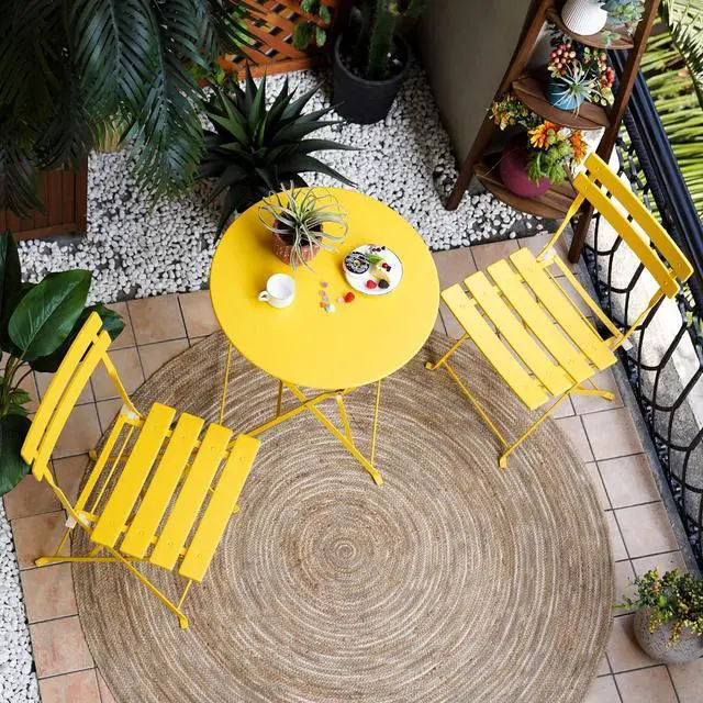 Main image of Grand patio 3-Piece Folding Patio Bistro Set Outdoor Porch Balcony, Yellow | Foldable 2 Chairs and 1 Table, Weather-Resistant Outdoor Indoor Conversation Set for Patio, Yard, Garden