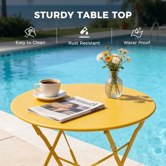 Alt view image 5 of 7 - Grand patio 3-Piece Folding Patio Bistro Set Outdoor Porch Balcony, Yellow | Foldable 2 Chairs and 1 Table, Weather-Resistant Outdoor Indoor Conversation Set for Patio, Yard, Garden