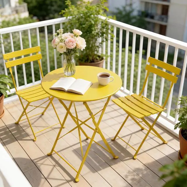Alt view image 7 of 7 - Grand patio 3-Piece Folding Patio Bistro Set Outdoor Porch Balcony, Yellow | Foldable 2 Chairs and 1 Table, Weather-Resistant Outdoor Indoor Conversation Set for Patio, Yard, Garden