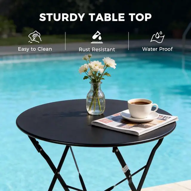 Alt view image 5 of 7 - Grand patio 3-Piece Folding Patio Bistro Set Outdoor Porch Balcony, Black | Foldable 2 Chairs and 1 Table, Weather-Resistant Outdoor Indoor Conversation Set for Patio, Yard, Garden
