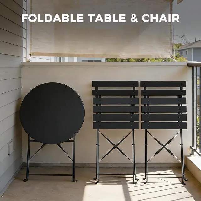 Alt view image 6 of 7 - Grand patio 3-Piece Folding Patio Bistro Set Outdoor Porch Balcony, Black | Foldable 2 Chairs and 1 Table, Weather-Resistant Outdoor Indoor Conversation Set for Patio, Yard, Garden
