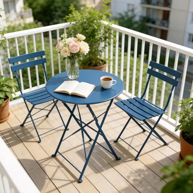 Alt view image 7 of 7 - Grand patio 3-Piece Folding Patio Bistro Set Outdoor Porch, Peacock Blue | Foldable 2 Chairs and 1 Table, Weather-Resistant Outdoor Indoor Conversation Set for Patio, Yard, Garden