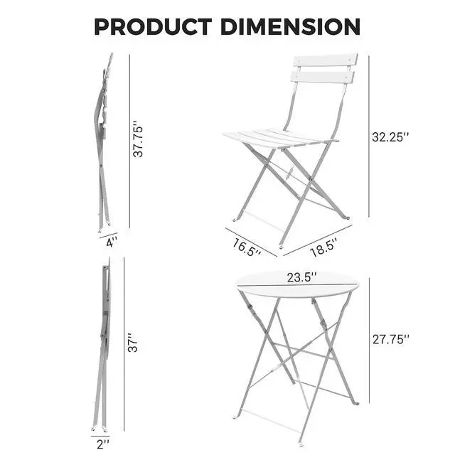 Alt view image 2 of 7 - Grand patio 3-Piece Folding Patio Bistro Set Outdoor Porch Balcony, White | Foldable 2 Chairs and 1 Table, Weather-Resistant Outdoor Indoor Conversation Set for Patio, Yard, Garden