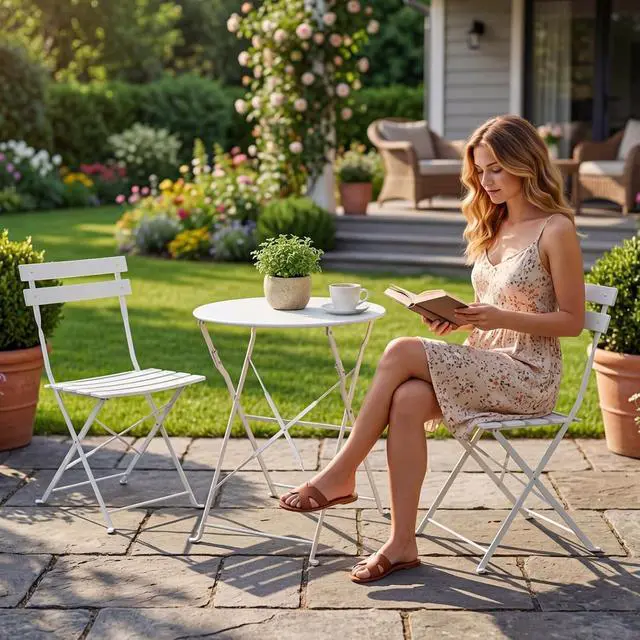 Alt view image 3 of 7 - Grand patio 3-Piece Folding Patio Bistro Set Outdoor Porch Balcony, White | Foldable 2 Chairs and 1 Table, Weather-Resistant Outdoor Indoor Conversation Set for Patio, Yard, Garden