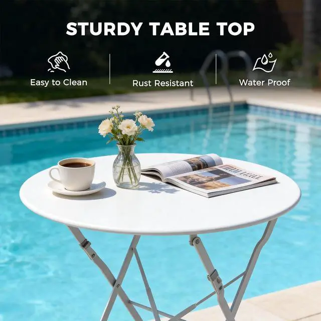 Alt view image 5 of 7 - Grand patio 3-Piece Folding Patio Bistro Set Outdoor Porch Balcony, White | Foldable 2 Chairs and 1 Table, Weather-Resistant Outdoor Indoor Conversation Set for Patio, Yard, Garden