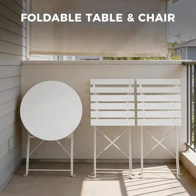 Alt view image 6 of 7 - Grand patio 3-Piece Folding Patio Bistro Set Outdoor Porch Balcony, White | Foldable 2 Chairs and 1 Table, Weather-Resistant Outdoor Indoor Conversation Set for Patio, Yard, Garden