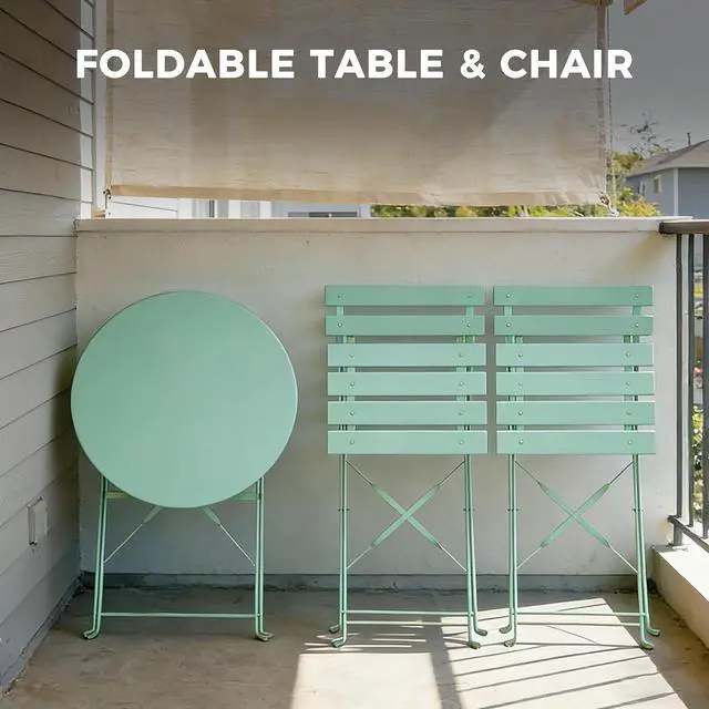 Alt view image 6 of 7 - Grand patio 3-Piece Folding Patio Bistro Set Outdoor Porch, Macaron Blue | Foldable 2 Chairs and 1 Table, Weather-Resistant Outdoor Indoor Conversation Set for Patio, Yard, Garden