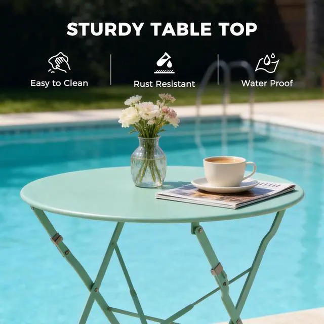 Alt view image 5 of 7 - Grand patio 3-Piece Folding Patio Bistro Set Outdoor Porch, Macaron Blue | Foldable 2 Chairs and 1 Table, Weather-Resistant Outdoor Indoor Conversation Set for Patio, Yard, Garden