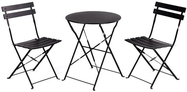 Main image of Grand Patio 3 Piece Folding Patio Bistro Set for Outdoor Balcony, Black | Steel Frame, Foldable Table and Chairs, for Balcony Garden Patio, Folding Outdoor Patio Furniture Sets