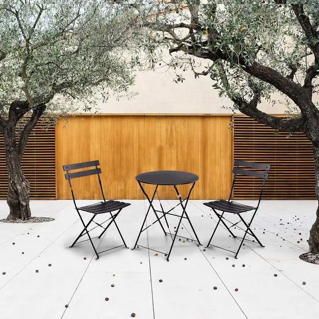 Alt view image 3 of 7 - Grand Patio 3 Piece Folding Patio Bistro Set for Outdoor Balcony, Black | Steel Frame, Foldable Table and Chairs, for Balcony Garden Patio, Folding Outdoor Patio Furniture Sets