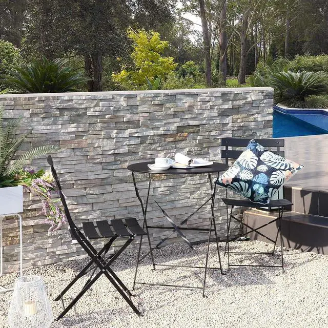 Alt view image 2 of 7 - Grand Patio 3 Piece Folding Patio Bistro Set for Outdoor Balcony, Black | Steel Frame, Foldable Table and Chairs, for Balcony Garden Patio, Folding Outdoor Patio Furniture Sets