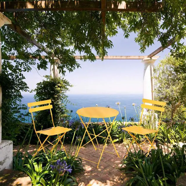 Alt view image 2 of 6 - Grand Patio 3 Piece Folding Patio Bistro Set for Outdoor Balcony, Yellow | Steel Frame, Foldable Table and Chairs, for Balcony Garden Patio, Folding Outdoor Patio Furniture Sets
