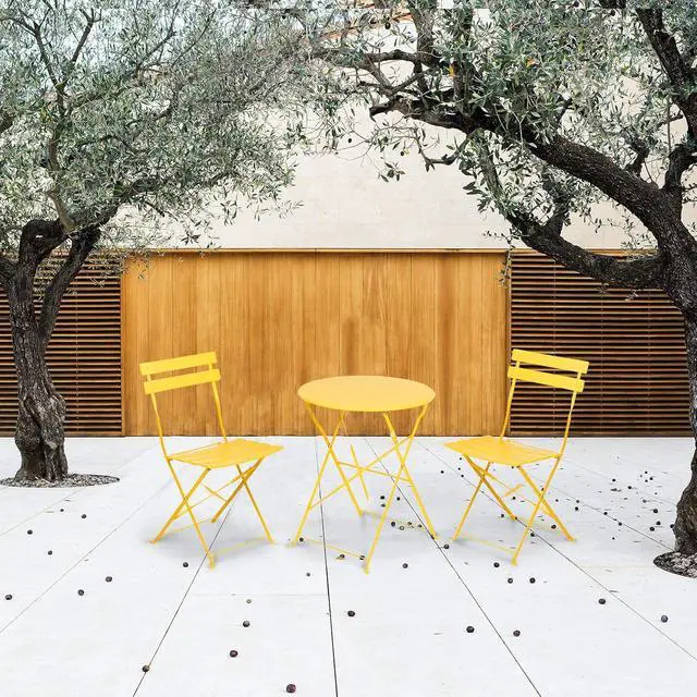 Alt view image 3 of 6 - Grand Patio 3 Piece Folding Patio Bistro Set for Outdoor Balcony, Yellow | Steel Frame, Foldable Table and Chairs, for Balcony Garden Patio, Folding Outdoor Patio Furniture Sets