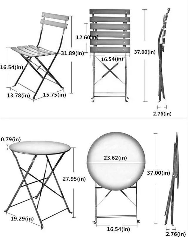 Alt view image 7 of 7 - Grand Patio 3 Piece Folding Patio Bistro Set for Outdoor Balcony, Black | Steel Frame, Foldable Table and Chairs, for Balcony Garden Patio, Folding Outdoor Patio Furniture Sets