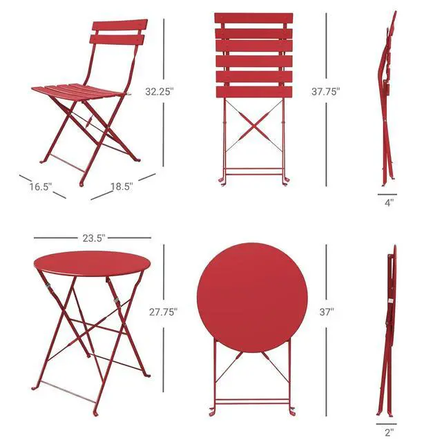 Alt view image 2 of 7 - Grand Patio 3 Piece Folding Patio Bistro Set for Outdoor Balcony, Red | Steel Frame, Foldable Table and Chairs, for Balcony Garden Patio, Folding Outdoor Patio Furniture Sets