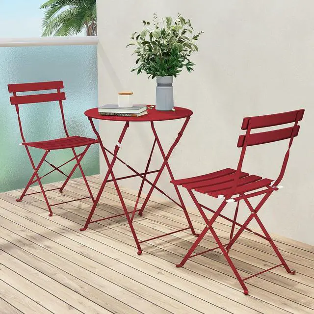 Alt view image 3 of 7 - Grand Patio 3 Piece Folding Patio Bistro Set for Outdoor Balcony, Red | Steel Frame, Foldable Table and Chairs, for Balcony Garden Patio, Folding Outdoor Patio Furniture Sets