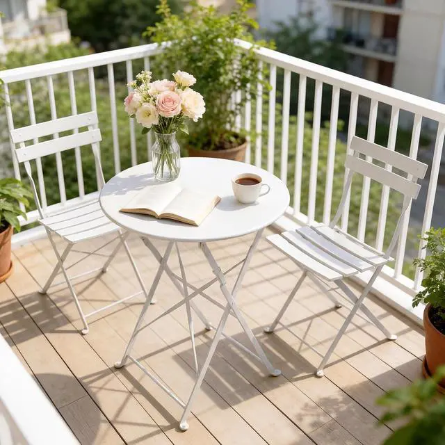 Alt view image 7 of 7 - Grand patio 3-Piece Folding Patio Bistro Set Outdoor Porch Balcony, White | Foldable 2 Chairs and 1 Table, Weather-Resistant Outdoor Indoor Conversation Set for Patio, Yard, Garden